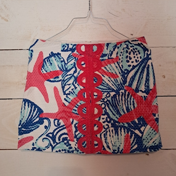 Lilly Pulitzer She She Shells Skirt Size 0 Cotton Lined Mini Skirt Starfish - Picture 2 of 8